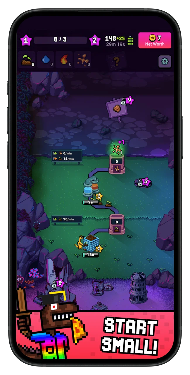 Craft World gameplay on a mobile device