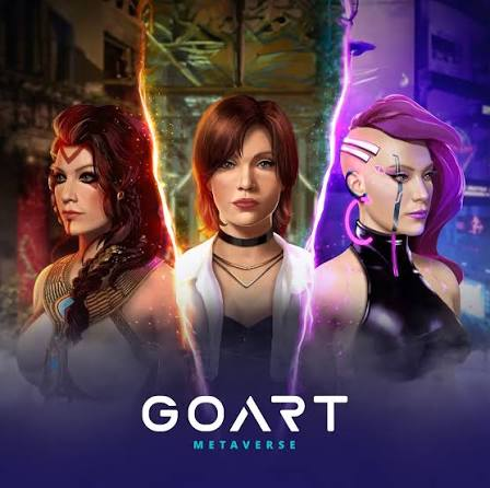 GoArt Metaverse artwork featuring three characters and the GoArt logo