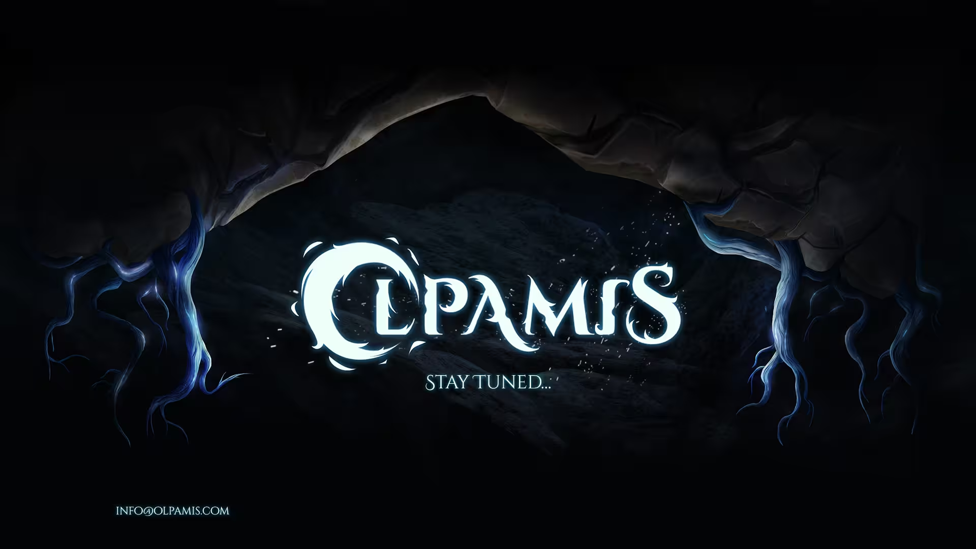 Olpamis title artwork showing its glowing logo beneath a dark cave arch
