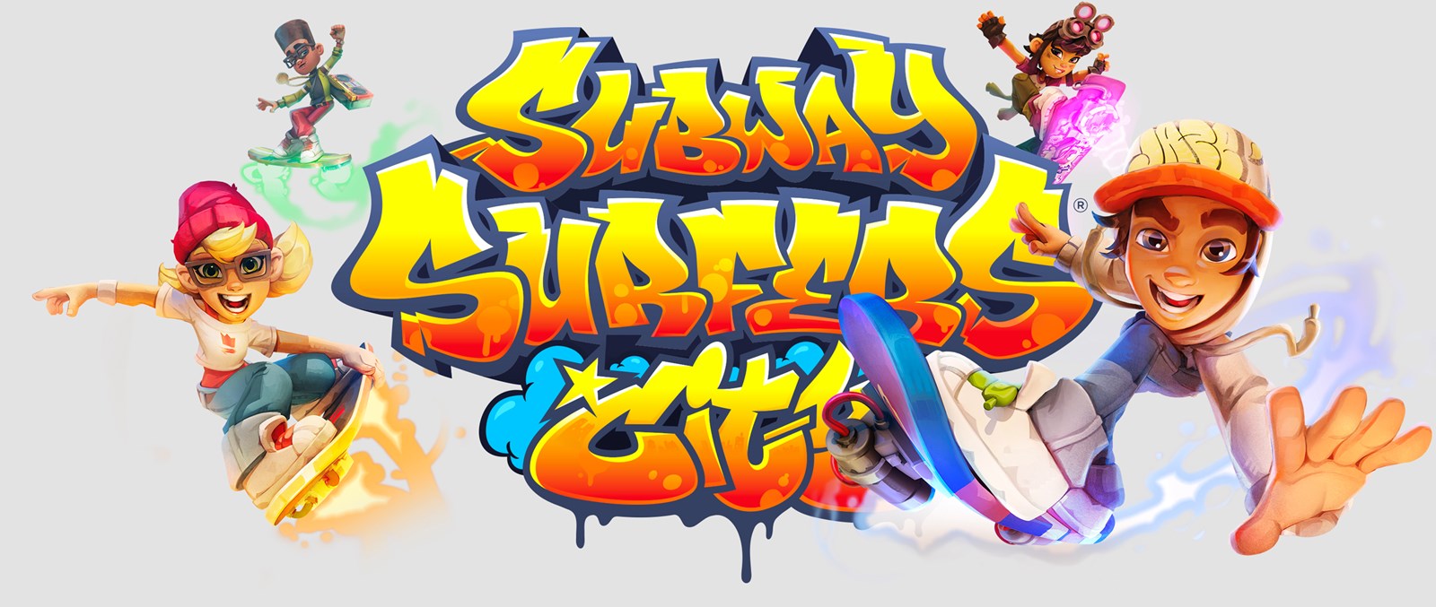 Official Subway Surfers City key art featuring its cast of characters